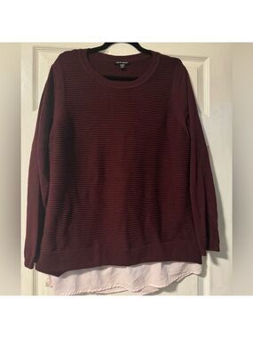 Hilary Radley Women's V Neck Layered 2fer Sweater (burgundy/wine, XXL)